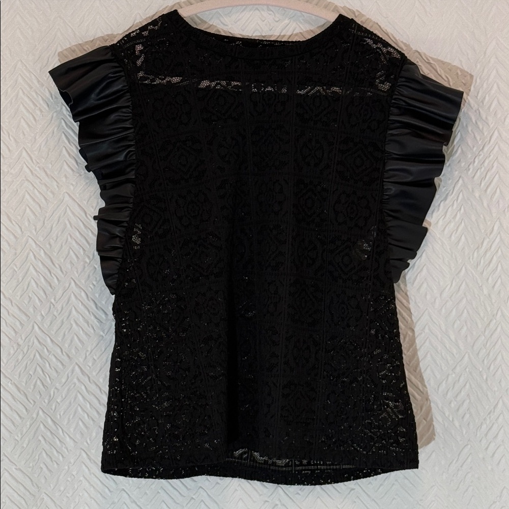Black Lace Flutter Sleeve Blouse